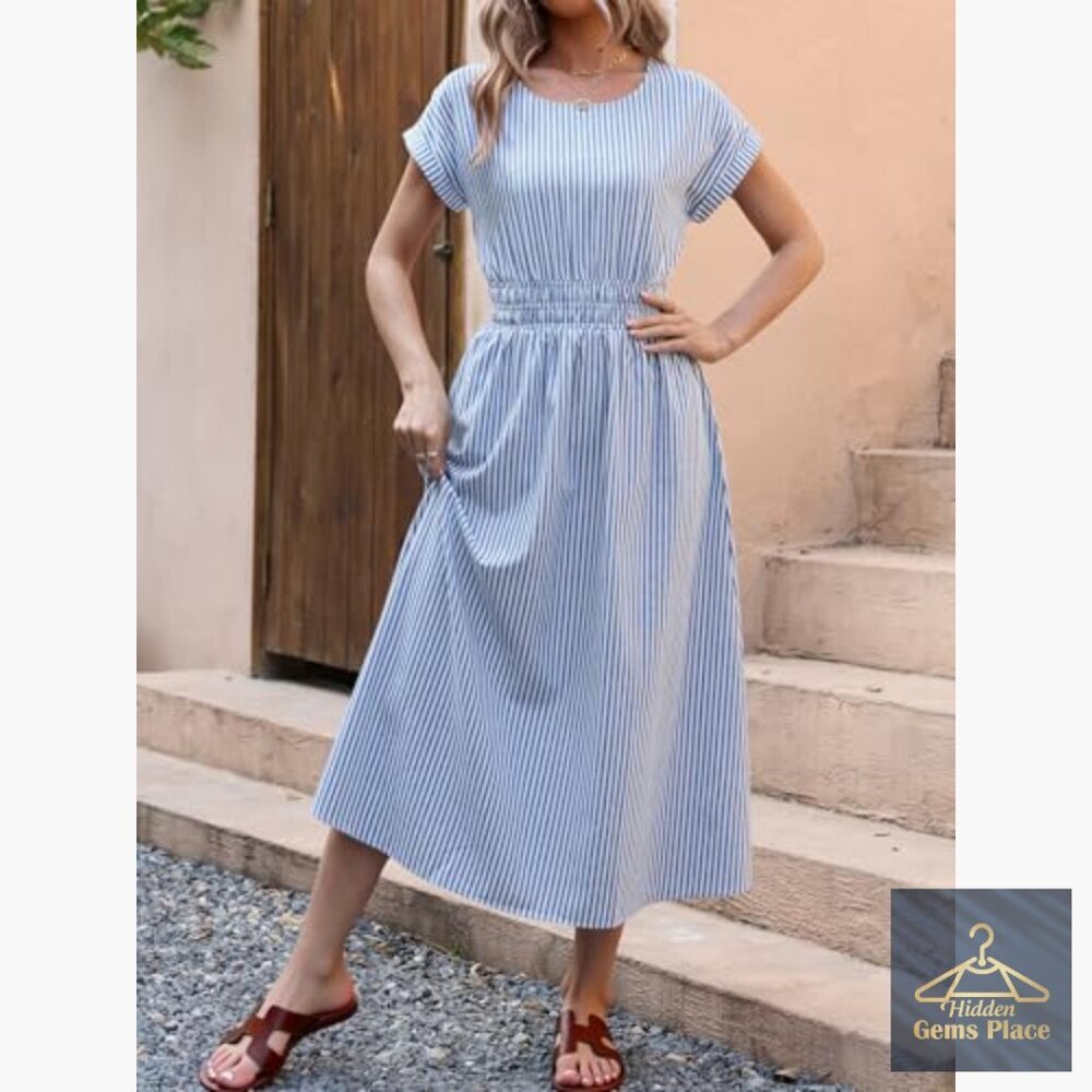 Rayon Midi Dress with Pockets, Empire Waist, Casual Summer Beach Wear - Picture 5 of 7